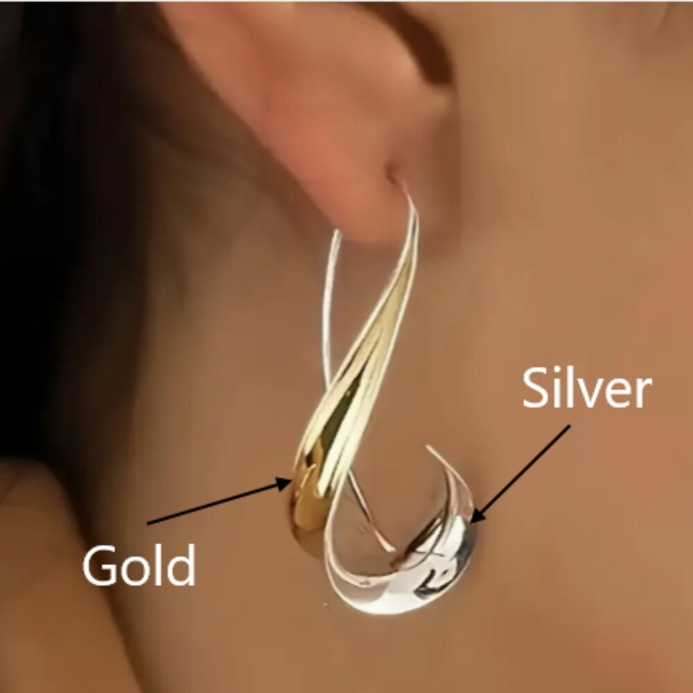 Gold & Silver Twist Design Hook Earrings NEW - Picture 2 of 3